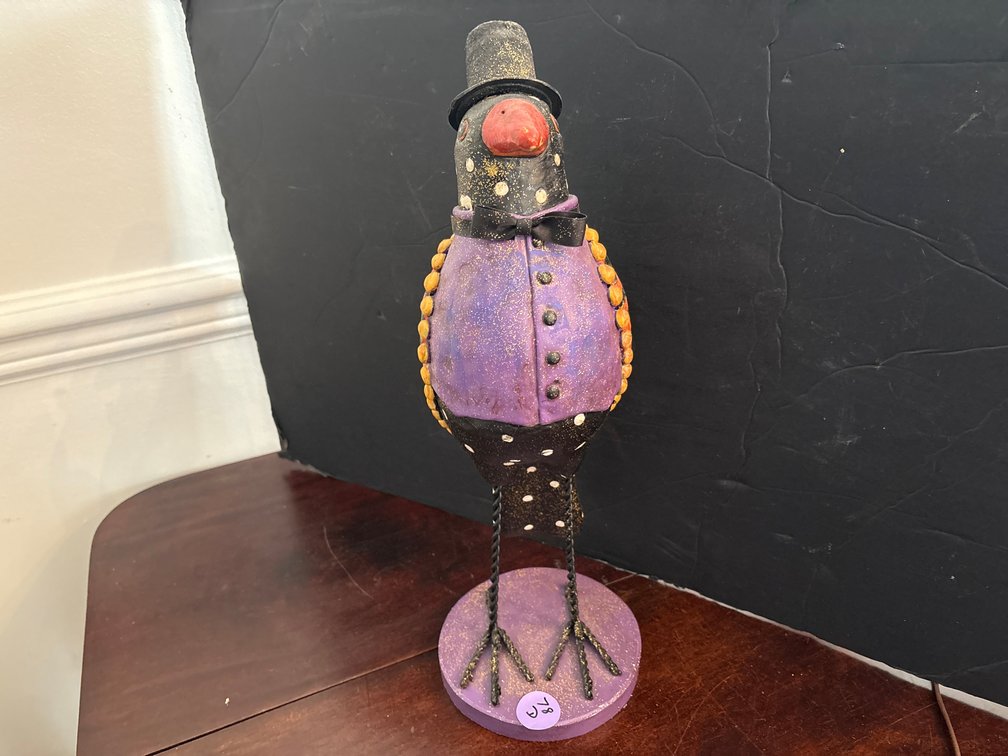 Whimsical Dressed Crow Figurine with Top Hat and Purple Vest