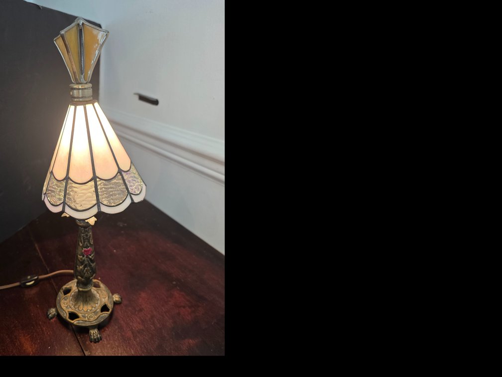 Metal Base Lead and Stain Glass Lamp,