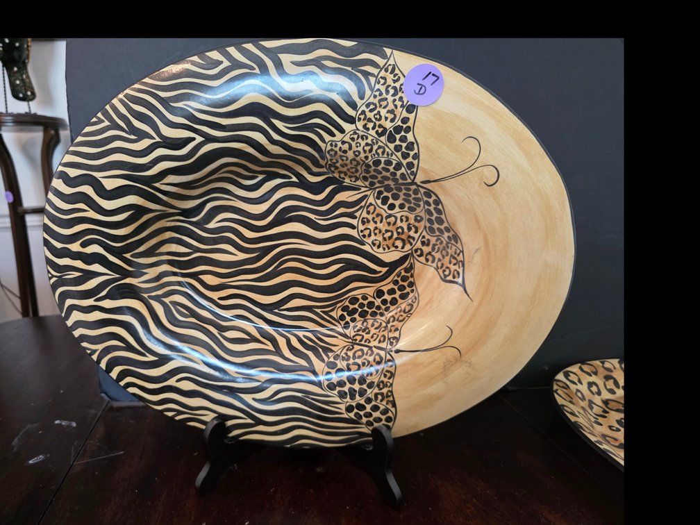 Mikasa Metamorphosis pattern designed by Laurie Gates, showcasing a bold leopard print accented with detailed black butterfly motifs.  19" X 15"
