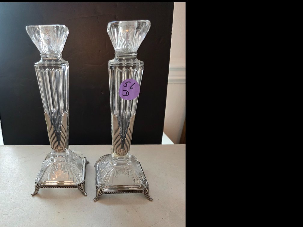 Vintage crystal and Pewter candlesticks Holders Set