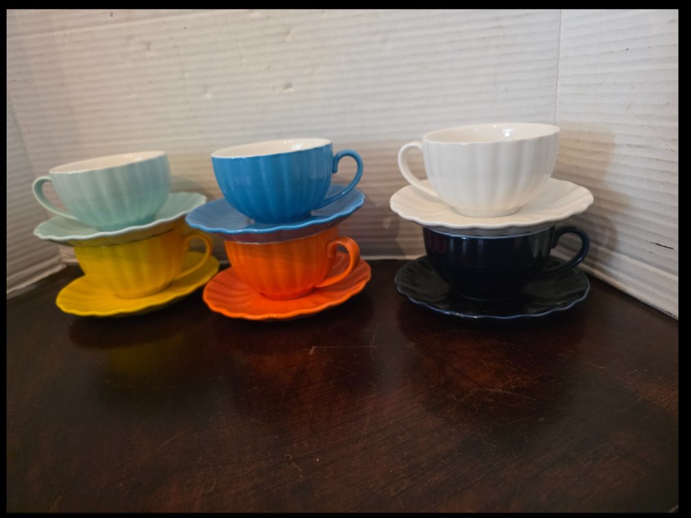 Amhomel  Cup and Saucers,  Multi Colored