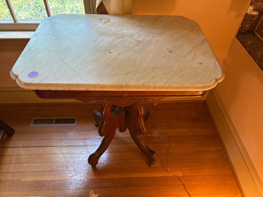 Marble Top Parlor Table on Wheels