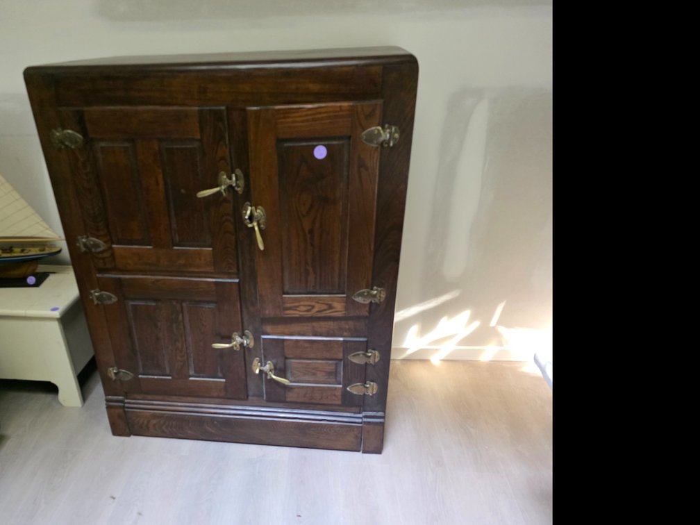 Antique Oak Wooden Ice Box, with Raised Panel Doors