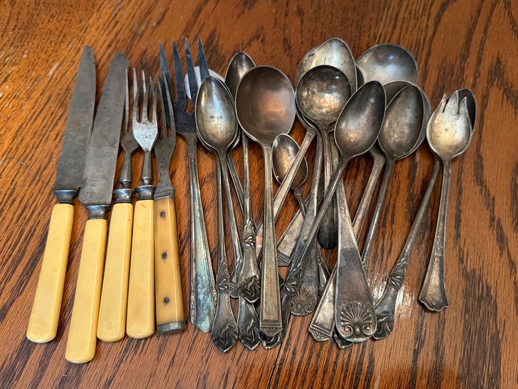 Mixed Vintage Silverplate & Bone Handled Flatware Assortment