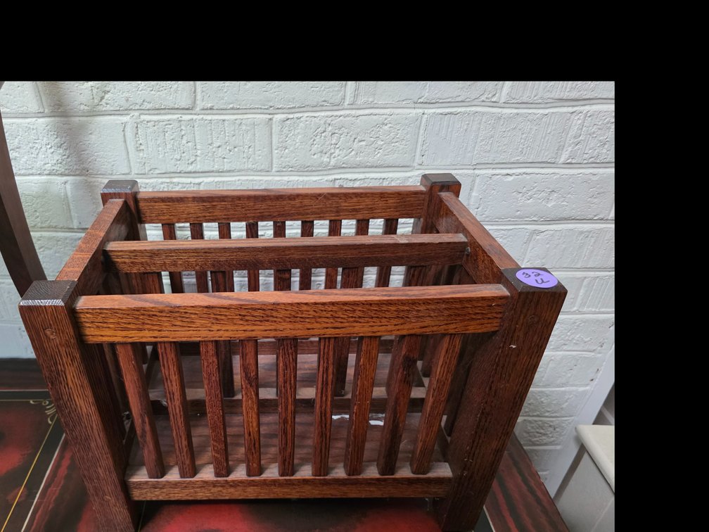 Mission-style or Arts & Crafts-style solid oak magazine rack