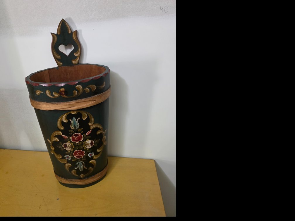 Vintage hand-painted wooden umbrella and cane stand f