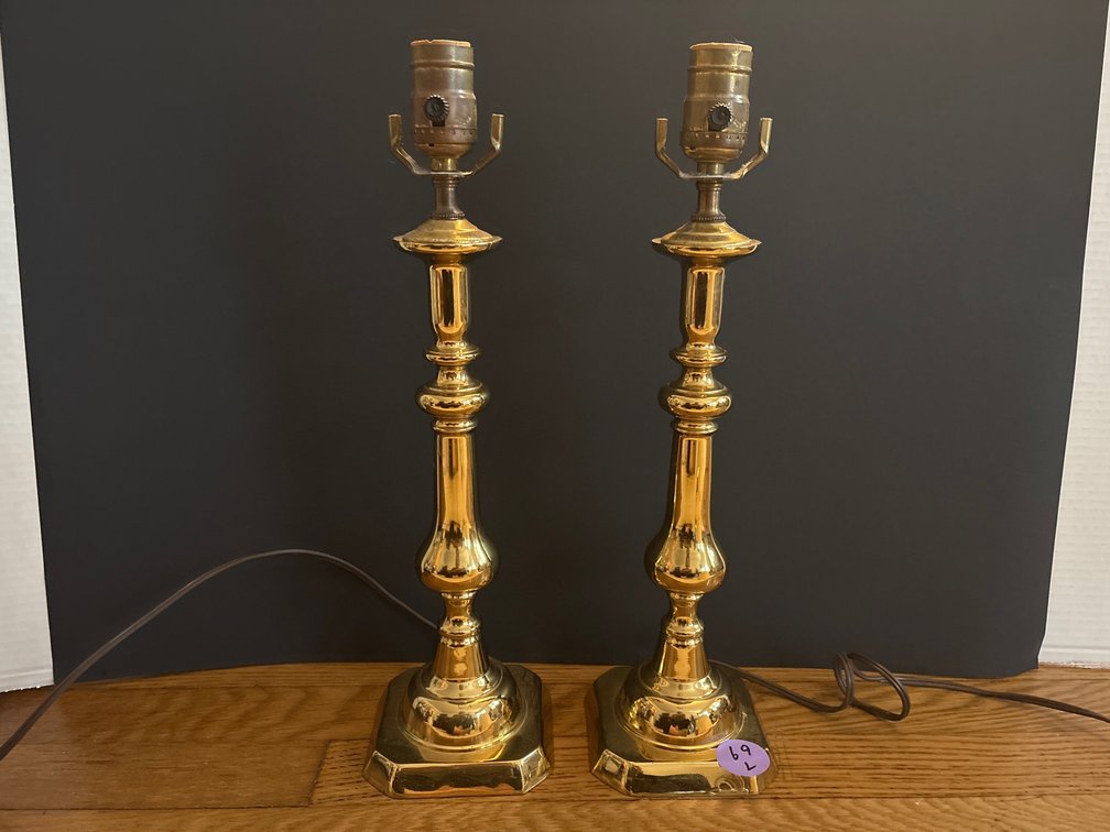 Candlestick Table Lamps with Asian-Motif Shades (x2)
