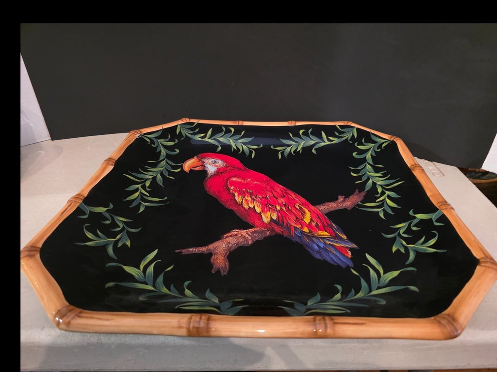 Raymond  Waites Hand Painted Serving Tray Platter Large 16" x 16"