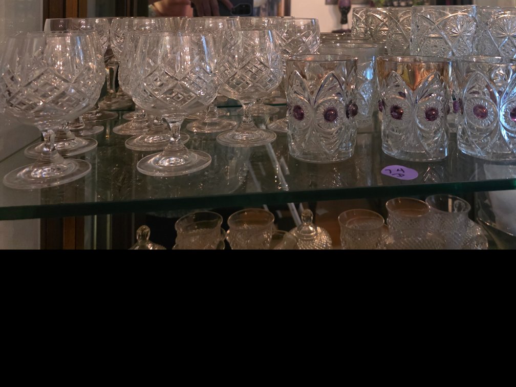 Shelf Lot of  Glassware, Cordial,  Wine, etc