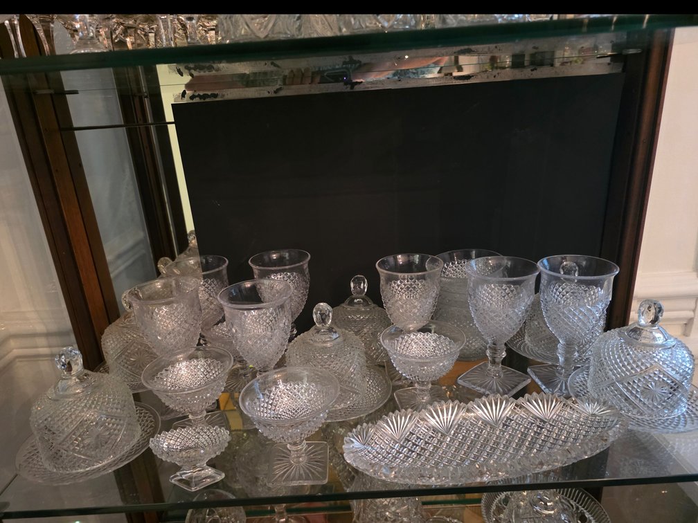 vintage Avon Fostoria Diamond Point Pressed Glass Shelf Lot