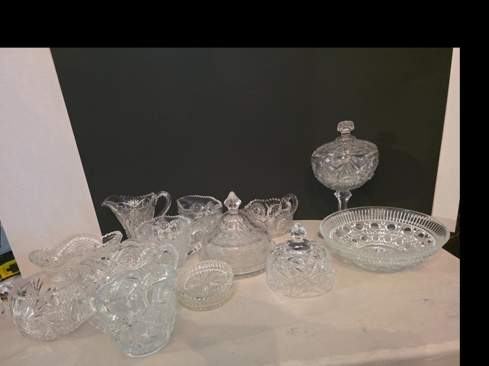 Generous  Shelf Lot of Cut, and Pressed Glass ware
