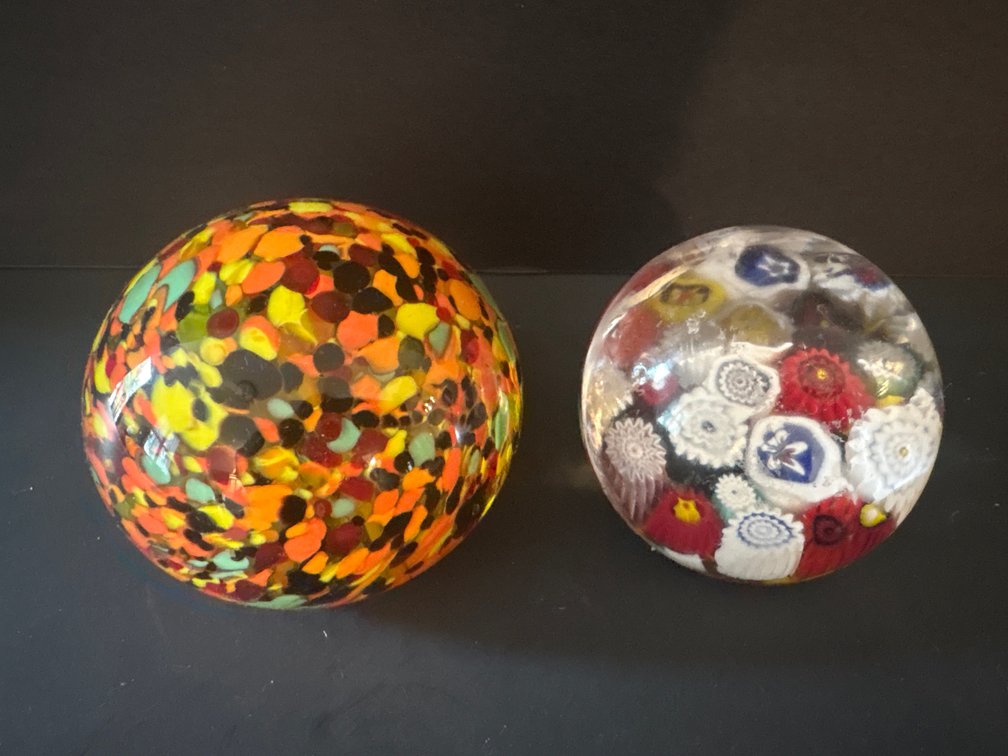 multicolored millefiori art glass and a confetti technique