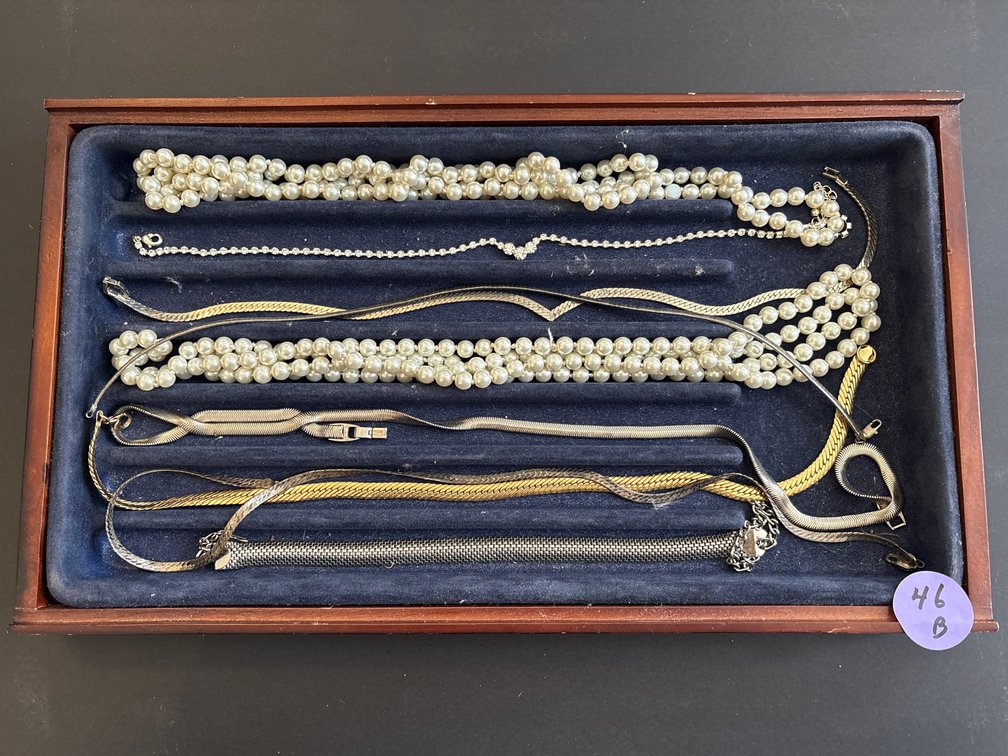 Wooden Display Tray with Necklace Lot