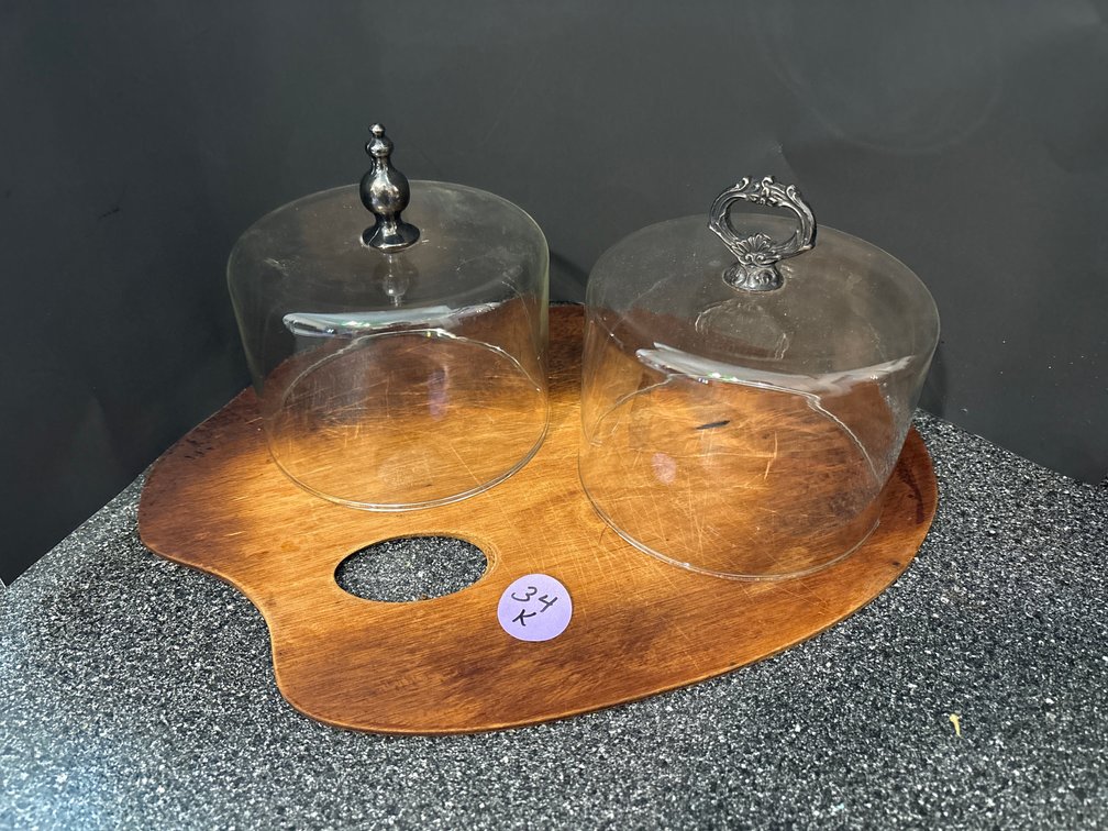 Cheese Board with Dual Glass Domes