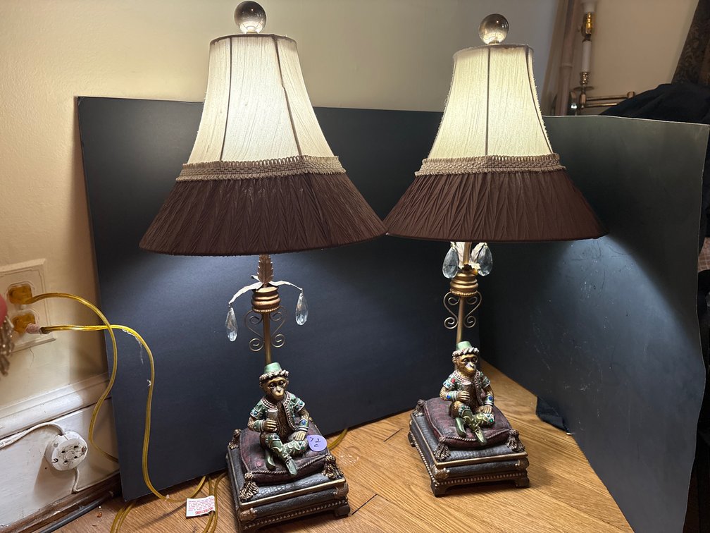 Figural Monkey Accent Table Lamps (x2)