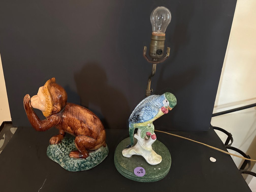 Parrot Lamp and Monkey Figurine