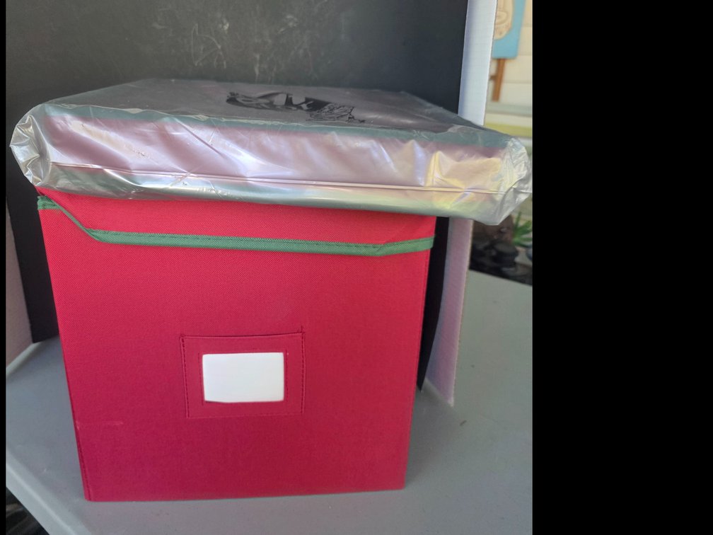Elf Stor Christmas Decor Storage Box with 64 Compartment Dividers, Riveted Handles and Lid, Red