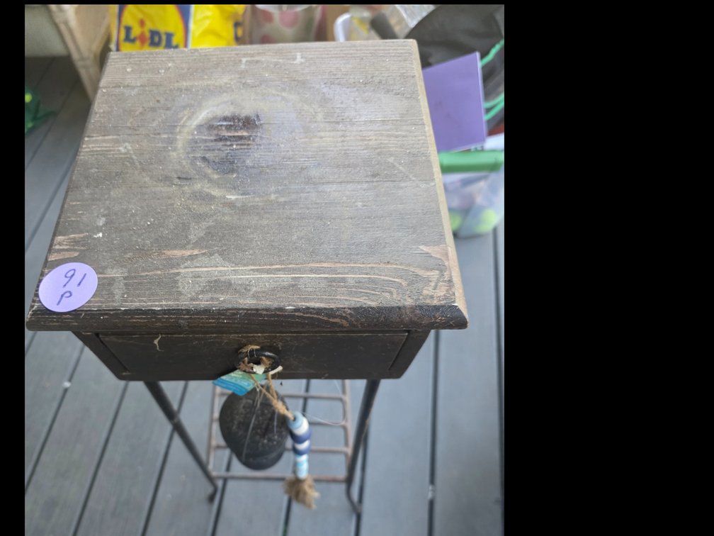 Metal and Wood Plant Stand with 1 Drawer