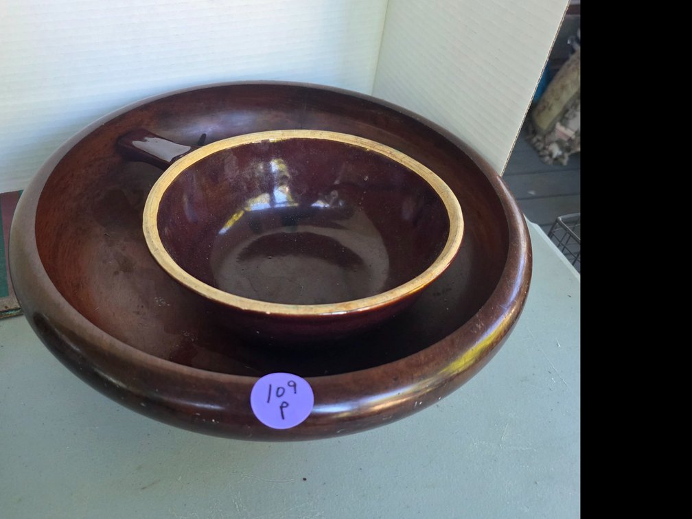 Large Wood Bowl, MarCrest Stoneware Pot