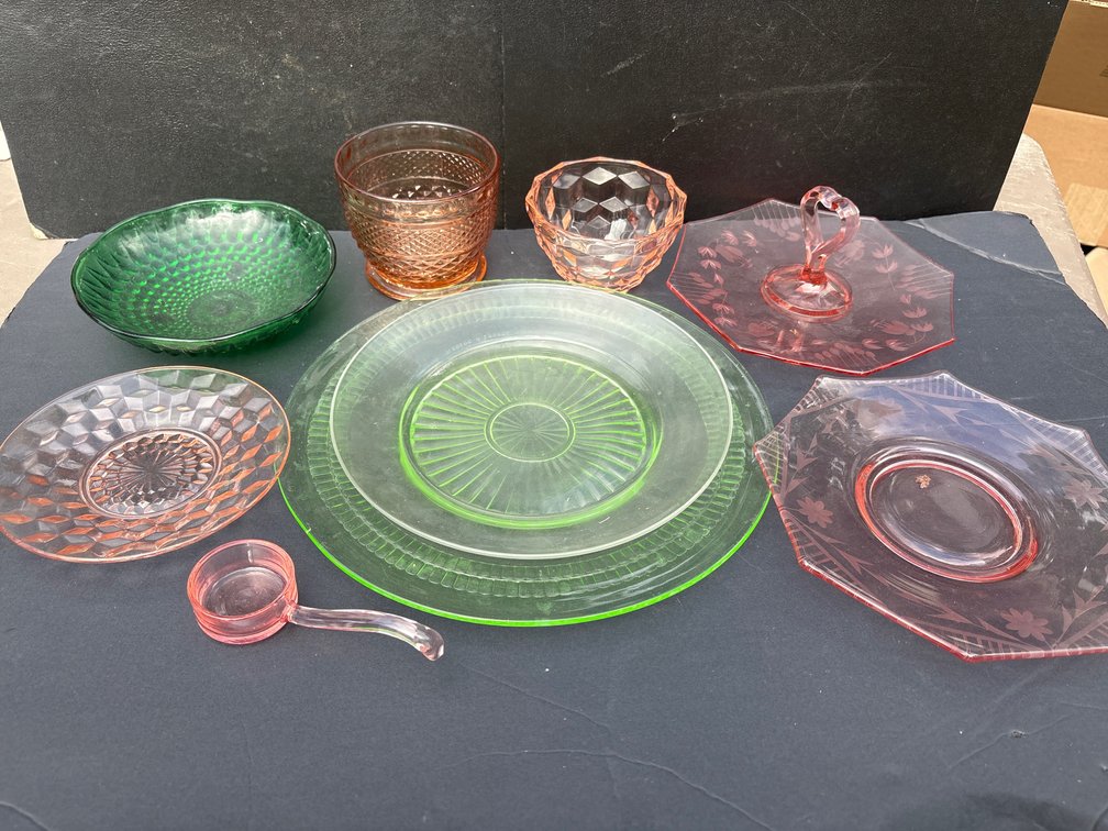 Depression Glass Assortment (Pink, Green & Amber)