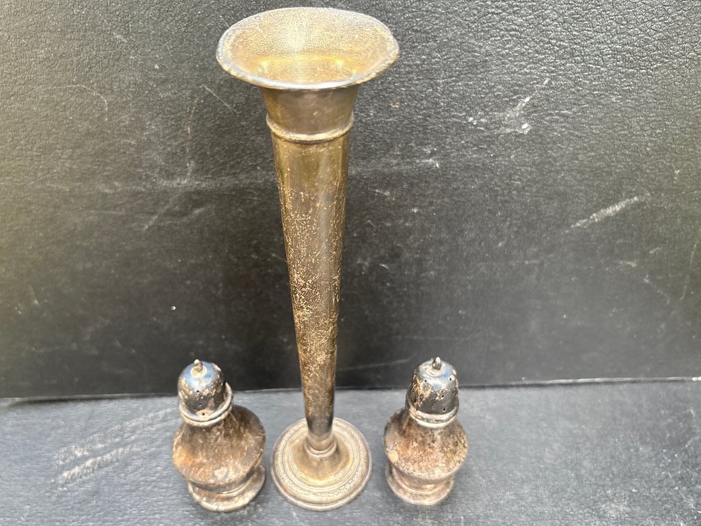 Weighted Sterling Silver Bud Vase & Salt/Pepper Shakers