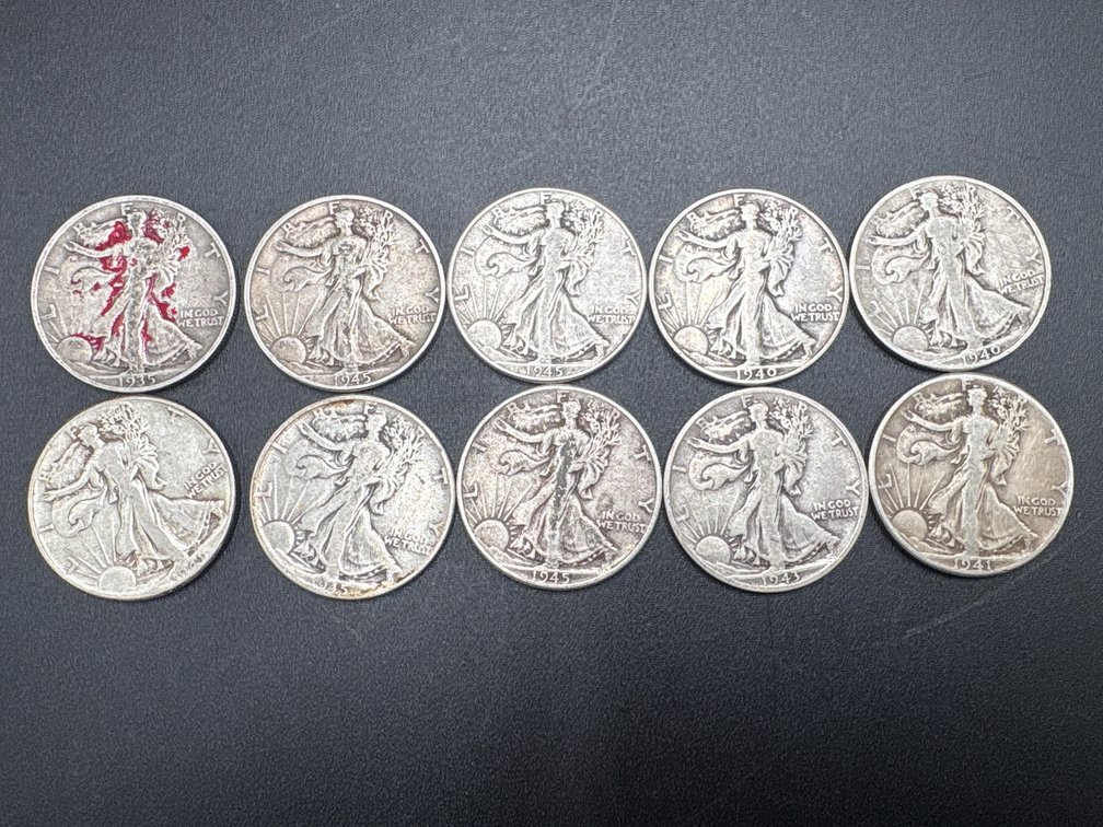 Silver Walking Liberty Half Dollars (x10)