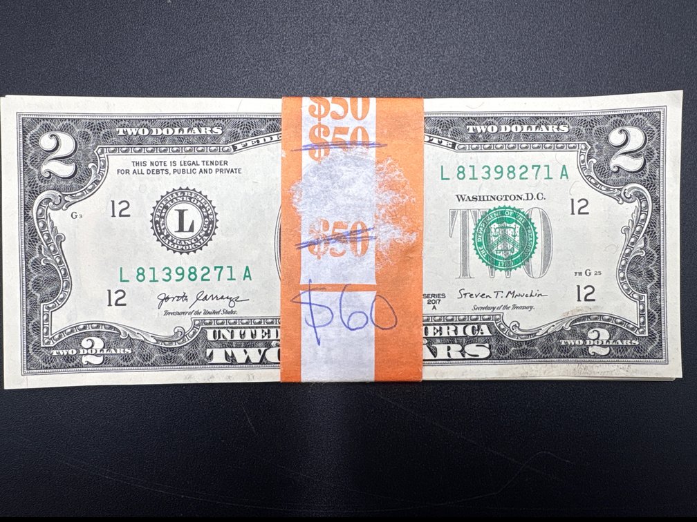 Uncirculated, Bank Rolled Sequential 2017 $2.00 (x30)