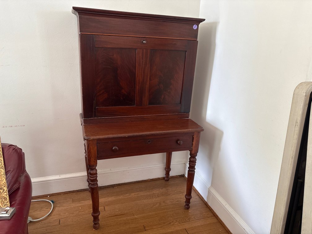 Antique American Classical / Empire Mahogany Secretary Desk with Drop-Front Writing Surface & Compartments