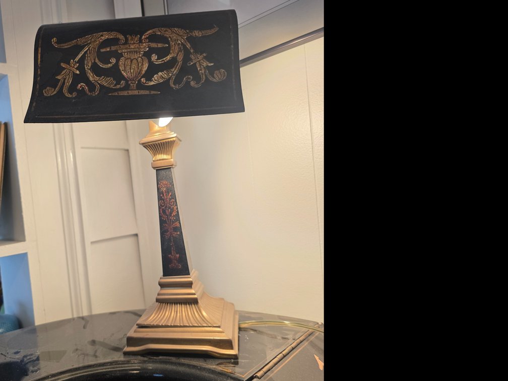 Brass and black metal desk or bankers lamp.