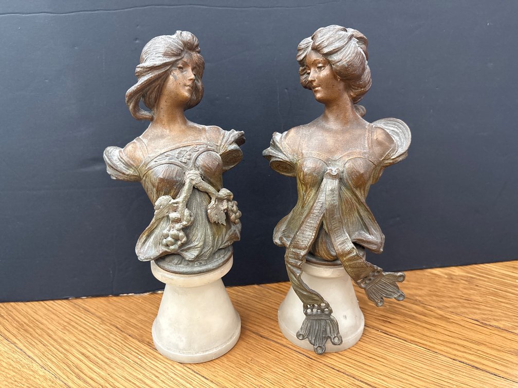 Art Nouveau Figural Bust Statues / Maiden Sculptures