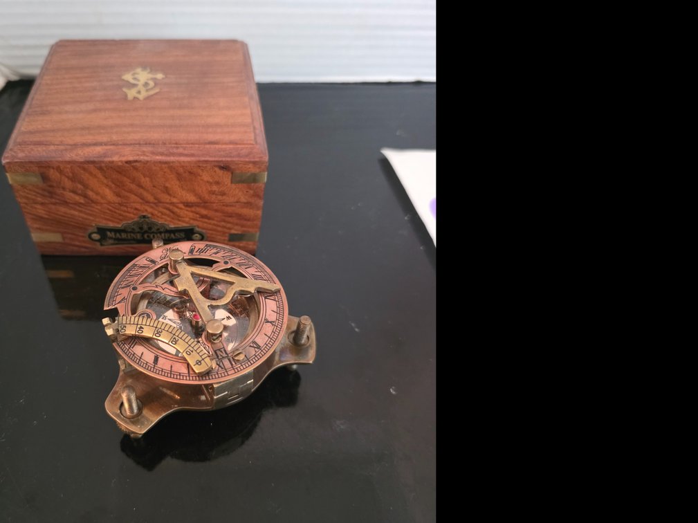 Marine WEST London Antique 2.5" Brass Sundial Compass With Box