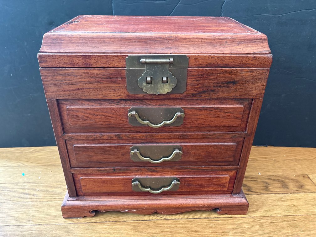 Rosewood Jewelry Box / Mini Chest with Drawers and Hardware