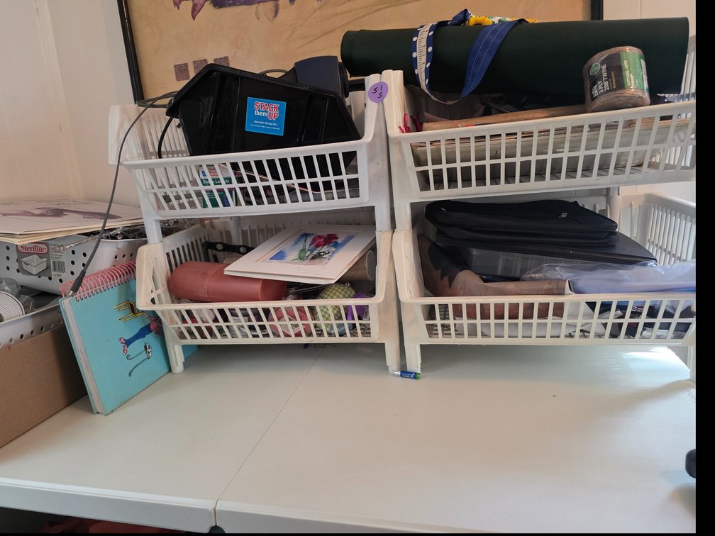 Storage Racks and all contents on top of Table, Crafting,  Crafting  Accessories  et