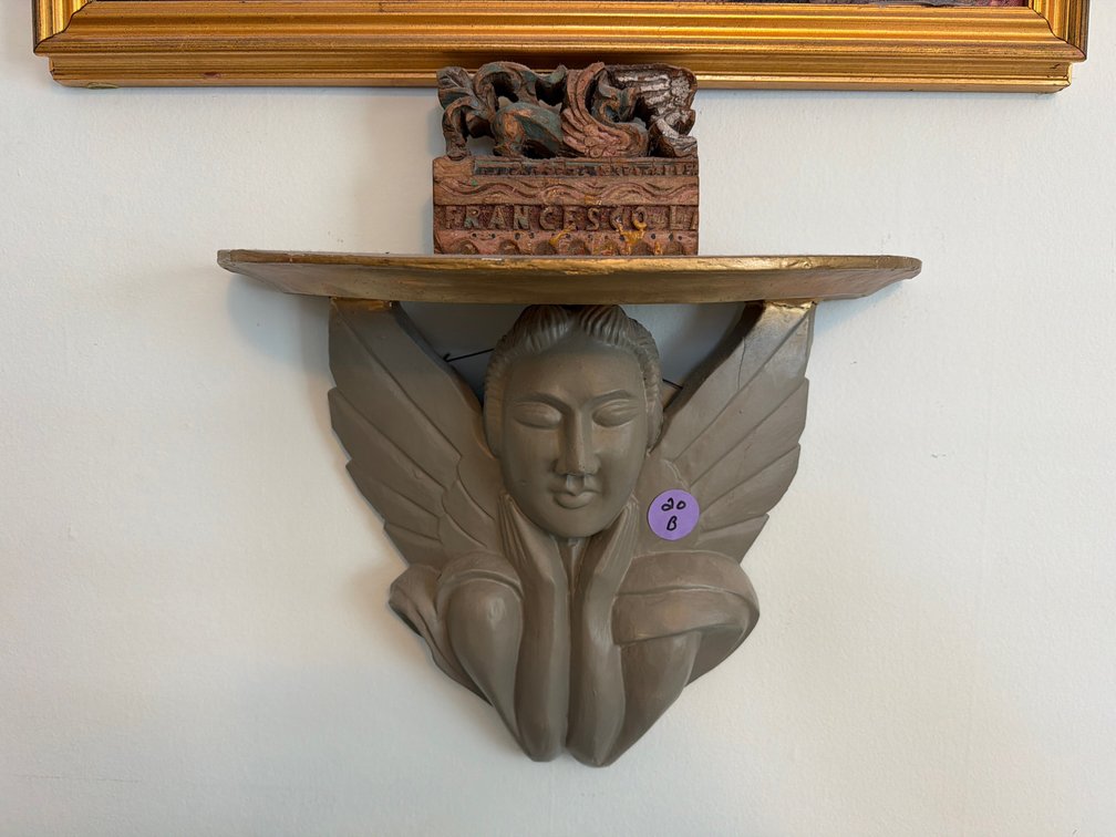 Set of 2 Architectural Half-Shelf with Sculpted Cherub Face & Wings