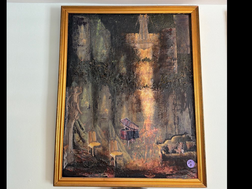 2 Large Fantasy Interior Scene Art Print with Gold-Tone Frame