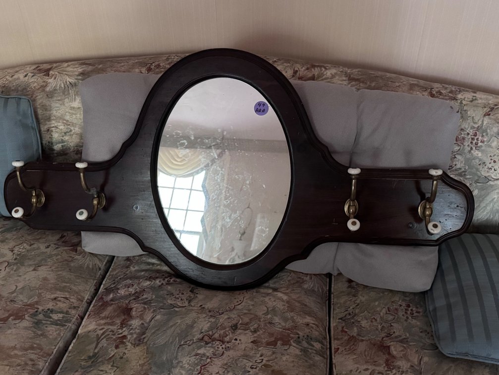 Wooden Mirrored Hat Rack 43wx22