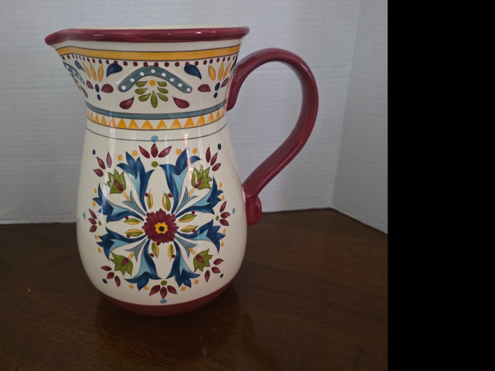 Bobby Flay Sevilla Pitcher 10 In, 12 Cup, Retired Mediterranean Pattern