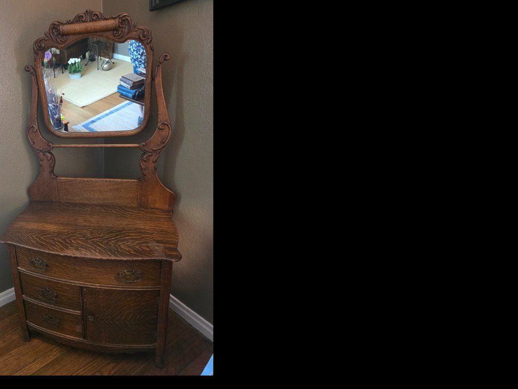 Vintage Oak Wash Stand with  Mirror
