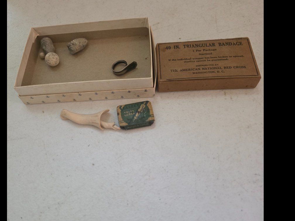 Vintage  Bandage, Civil War Bullet, Spoon Ring, Etc