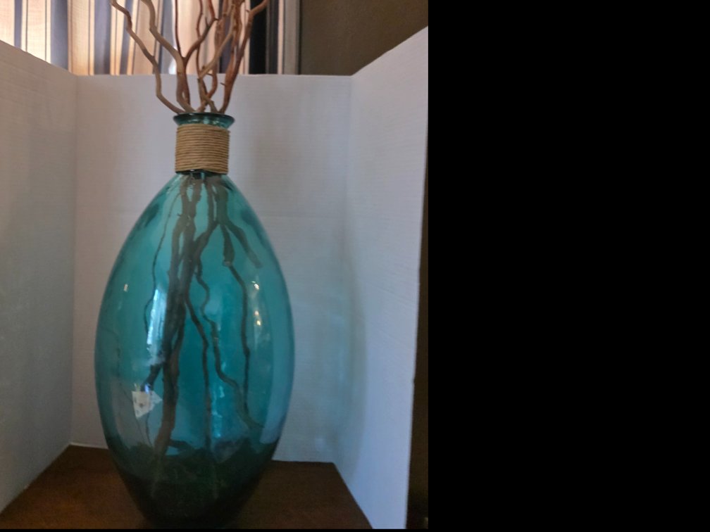 Large aqua blue glass floor vase