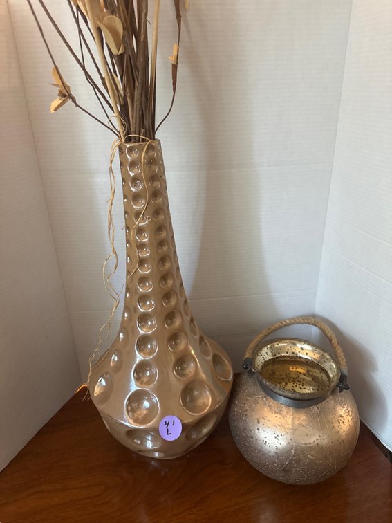 Gold tone Vase with Florals and gold crackle bowl