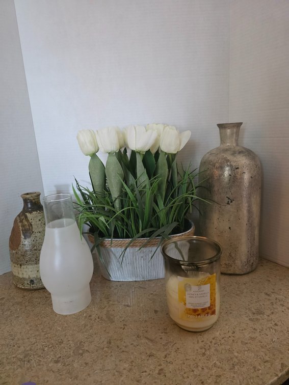 Houseware  Decor , Pot of Faux Tulips, Candle, etc