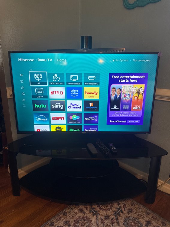 Hisense Roku Smart TV With base and TV Stand and TV Mount