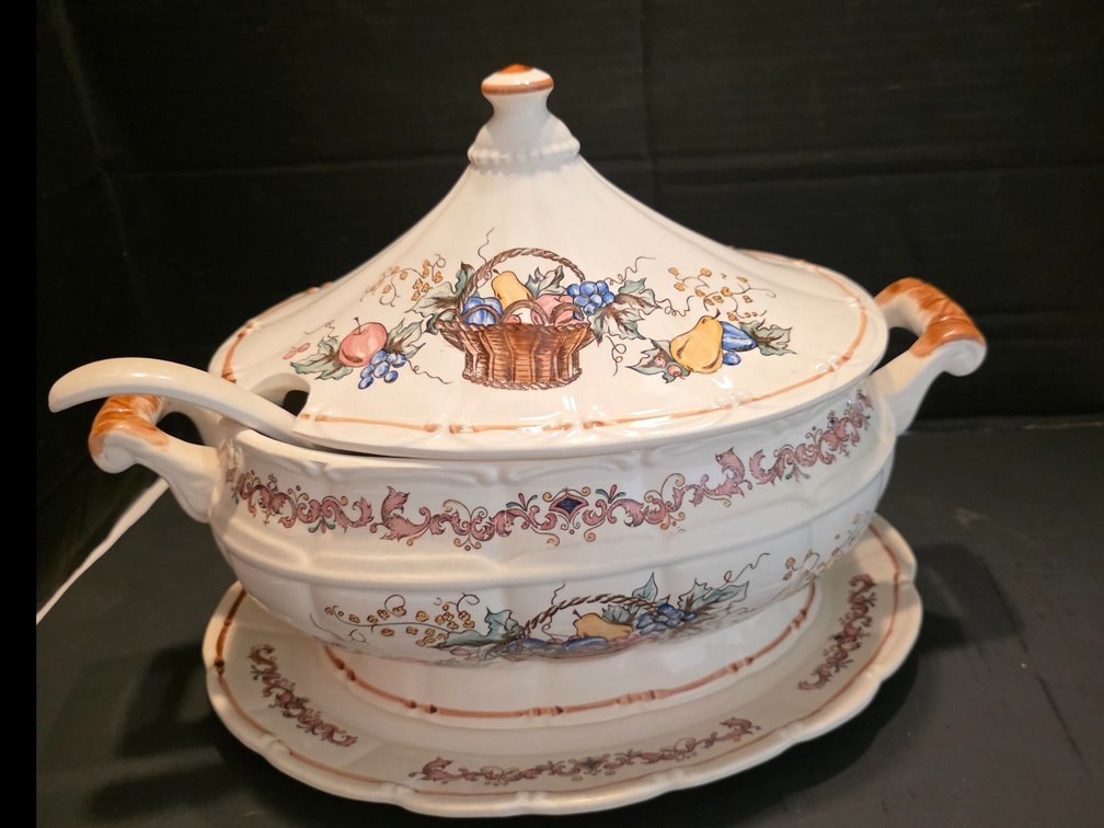 Vintage white porcelain harvest fruit basket soup tureen