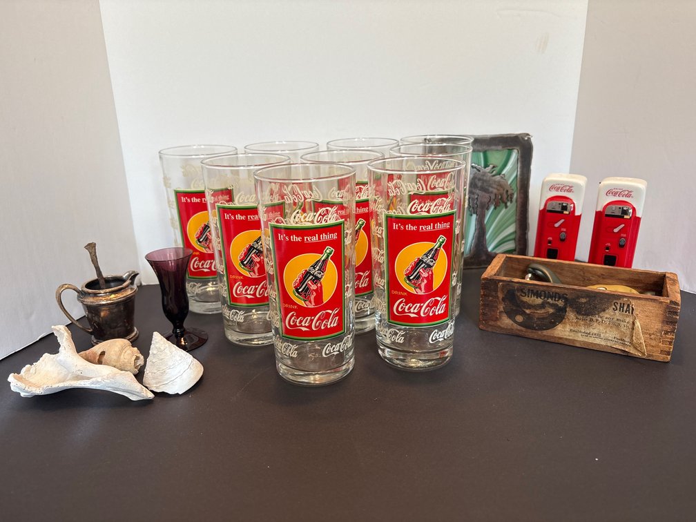 Coca-Cola Glasses Set "It's the Real Thing" Plus Collectibles Lot & Decor