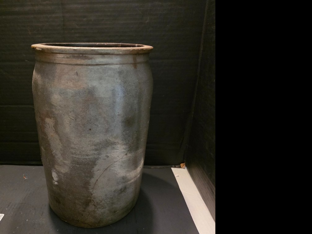 Antique cylindrical stoneware crock
