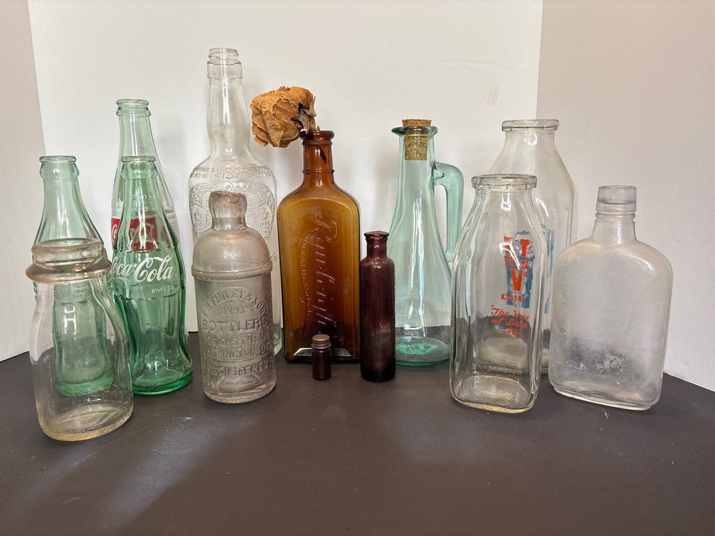 Glass Bottles Lot: Amber Apothecary Medicine Bottle