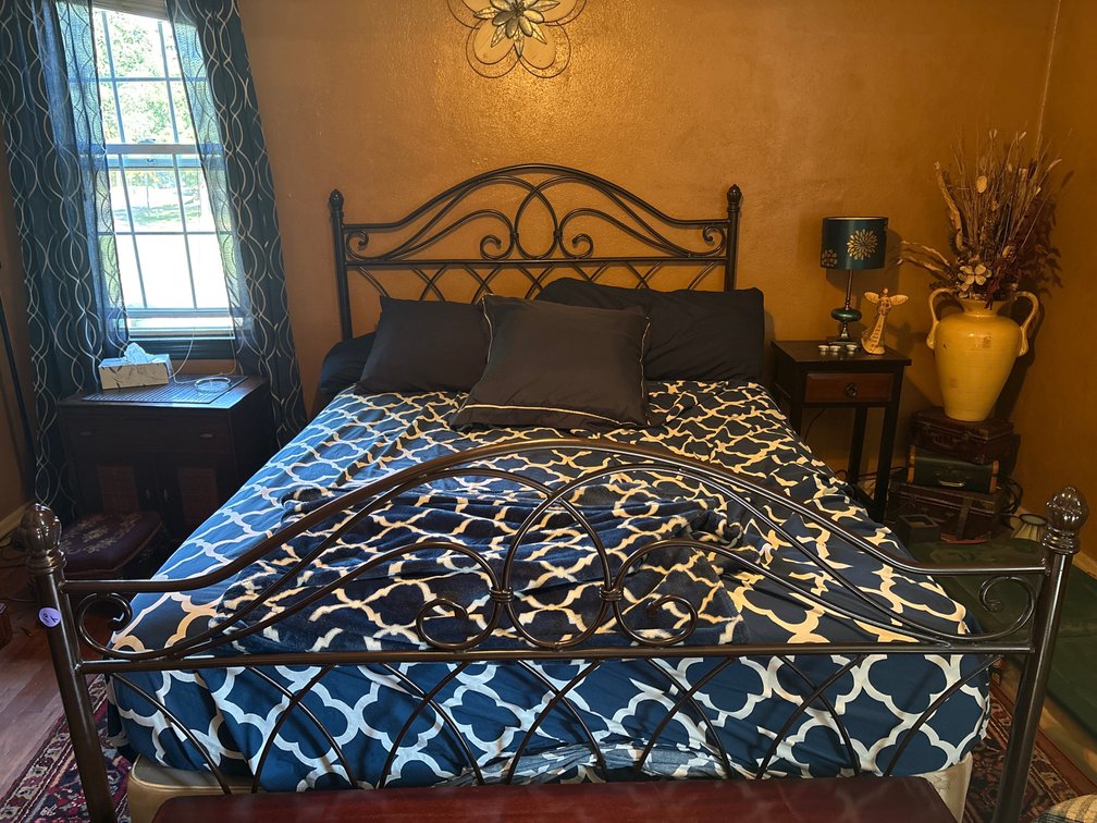Brown Metal Bed Frame Style Scroll Headboard and Footboard