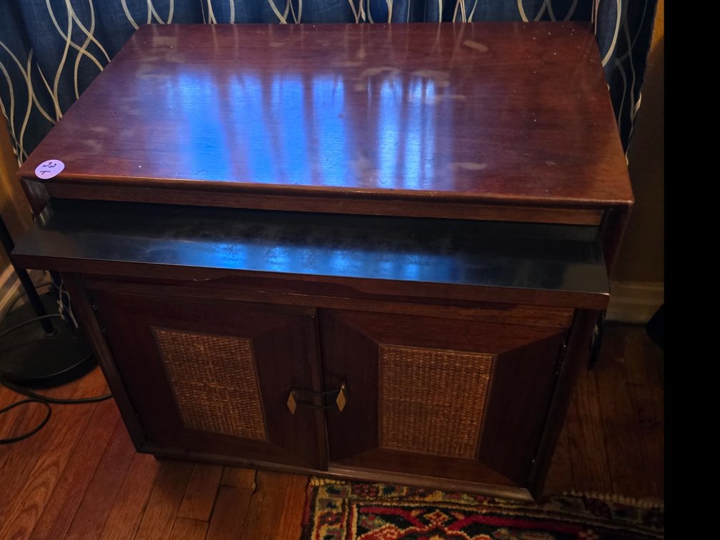 Wood Side Table  with Pull Out Shelf, 1 Drawer, 2 Doors