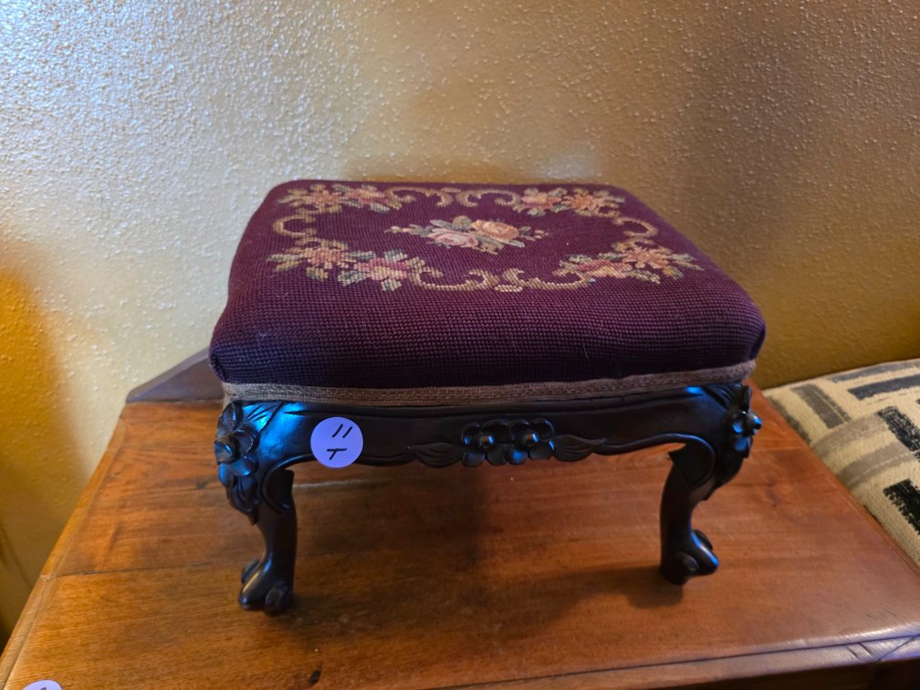 Antique French Louis XIV Style Carved Needlepoint Foot Stool